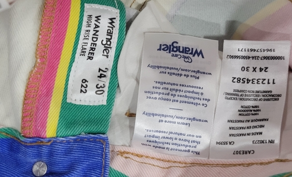 Wrangler Striped Wanderer High Rise Flare Jeans Colorful Pants Size 24/30 - Picture 8 of 9